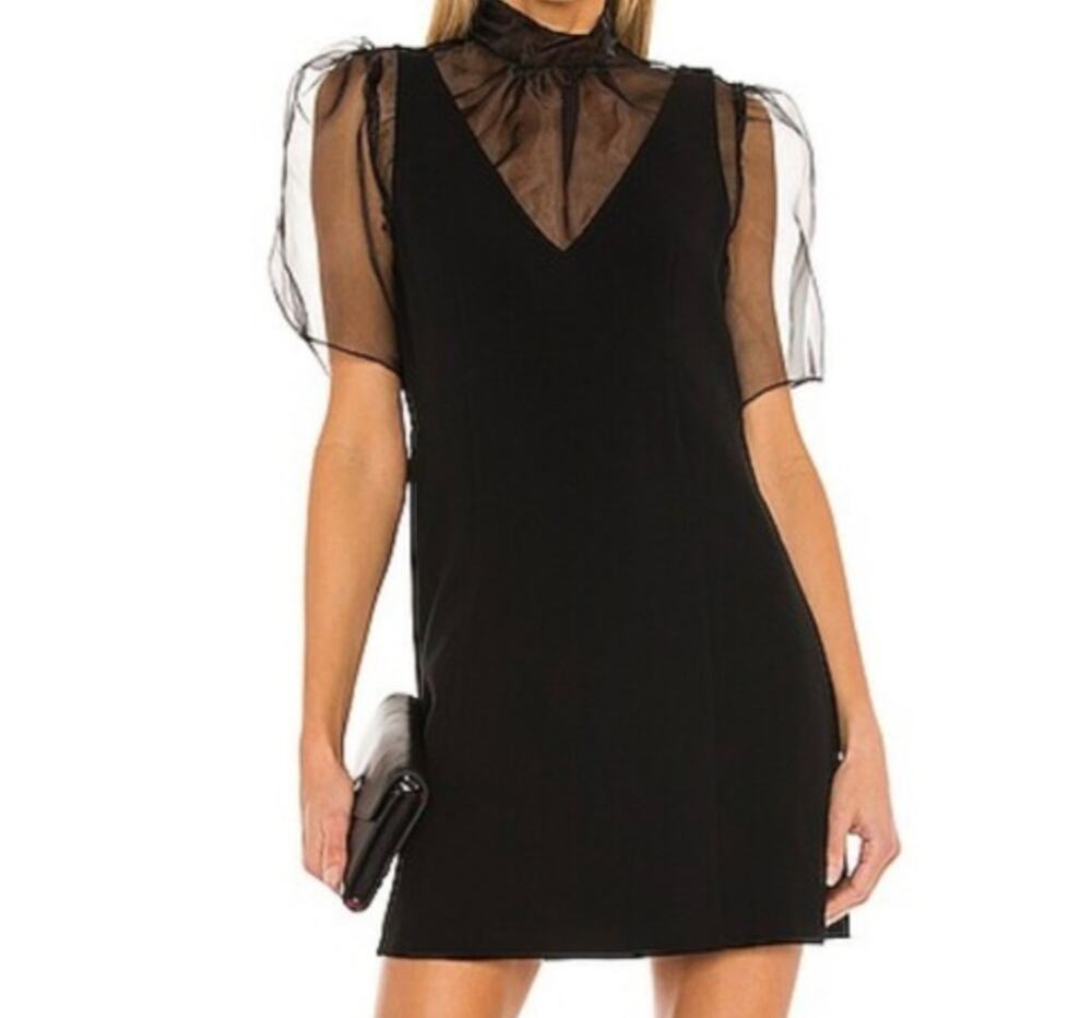 NWT Cinq a Sept Womens Black Frances Sheer Short Sleeve Dress Size 6 Retail $395